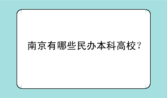 南京有哪些民办本科高校？