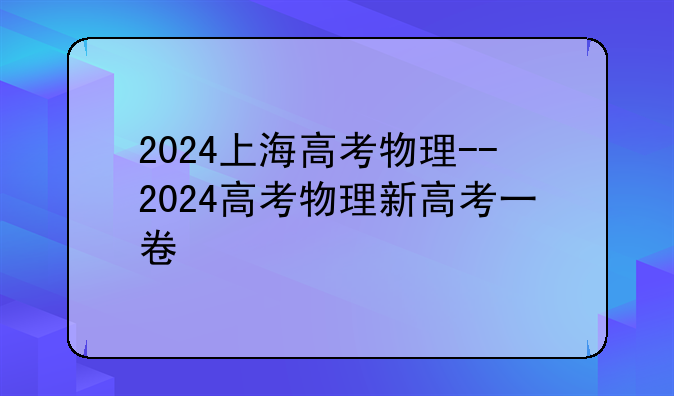 2024上海高考物理--2024高考物理新高考一卷